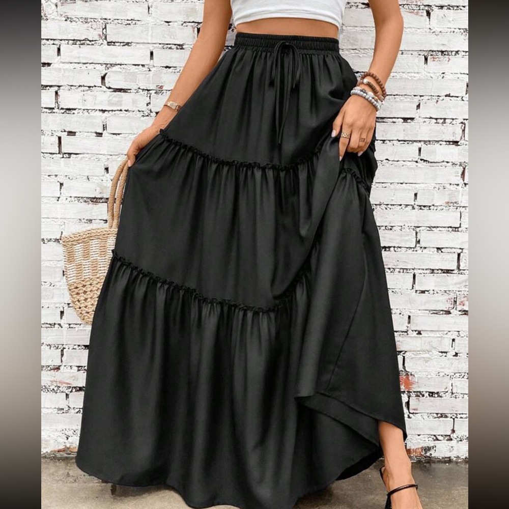 Plus Frill Tiered Drawstring Waist Maxi Skirt - Picture 5 of 6
